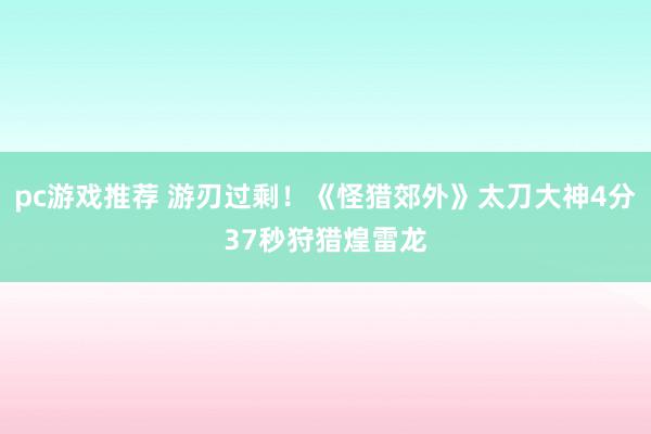 pc游戏推荐 游刃过剩！《怪猎郊外》太刀大神4分37秒狩猎煌雷龙