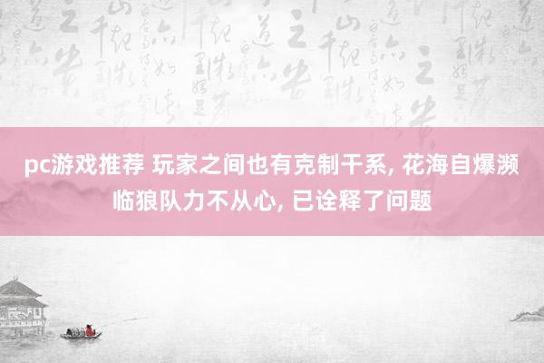 pc游戏推荐 玩家之间也有克制干系, 花海自爆濒临狼队力不从心, 已诠释了问题