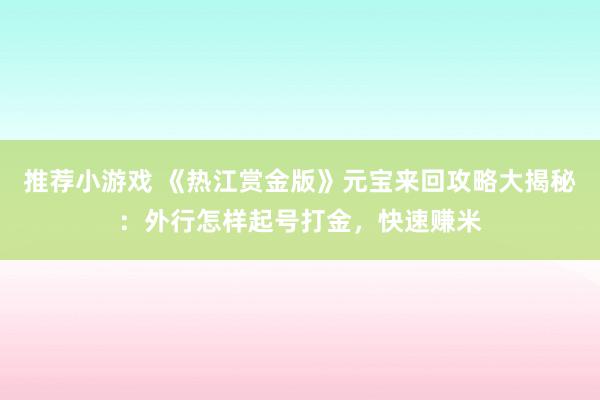 推荐小游戏 《热江赏金版》元宝来回攻略大揭秘：外行怎样起号打金，快速赚米