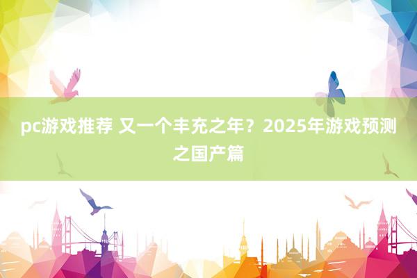 pc游戏推荐 又一个丰充之年？2025年游戏预测之国产篇